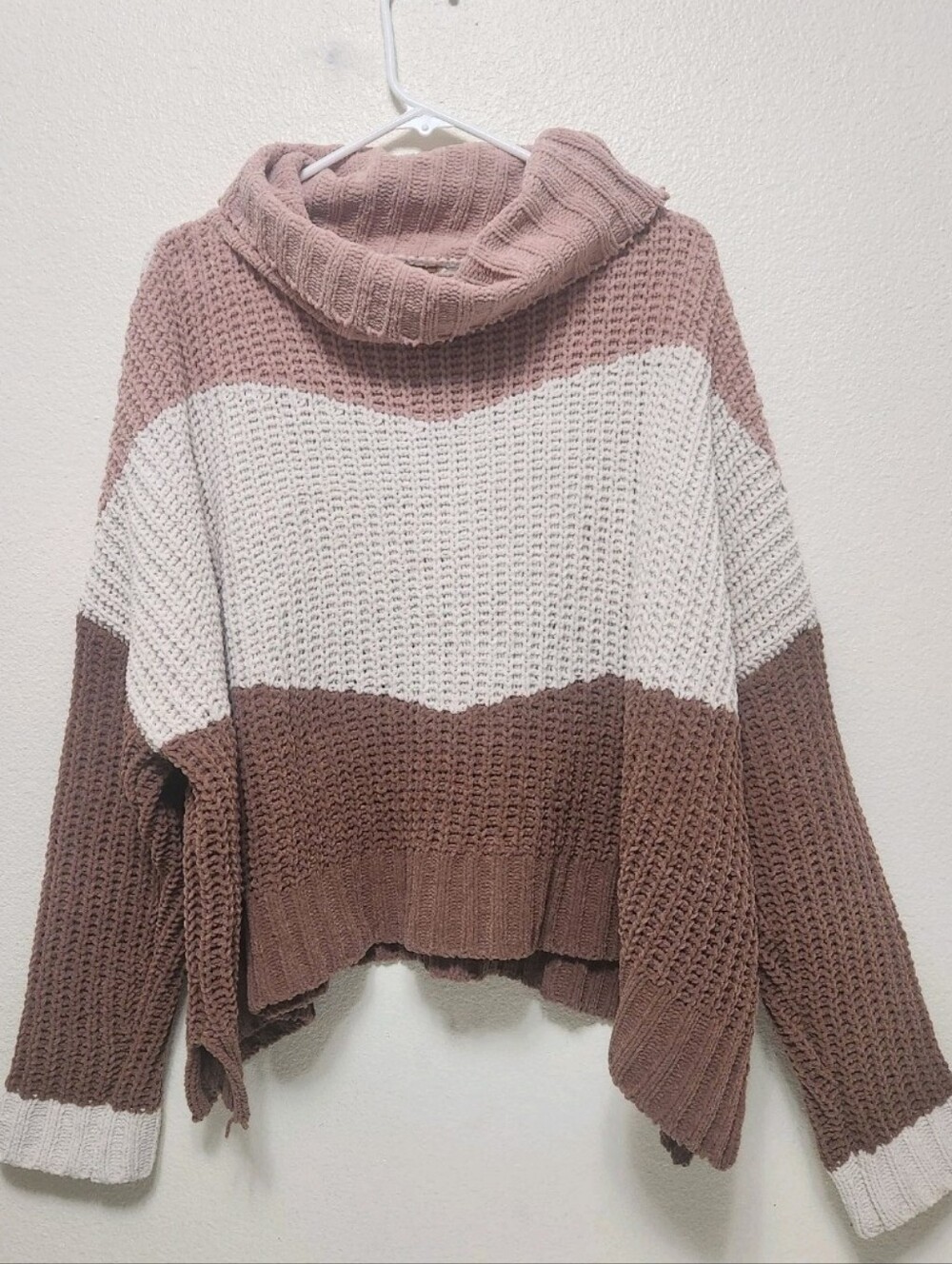 POL Canyon Rose Chenille Sweater L Colorblock Oversized Turtleneck Cozy Winter - Picture 5 of 14